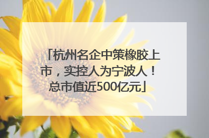 杭州名企中策橡胶上市，实控人为宁波人！总市值近500亿元